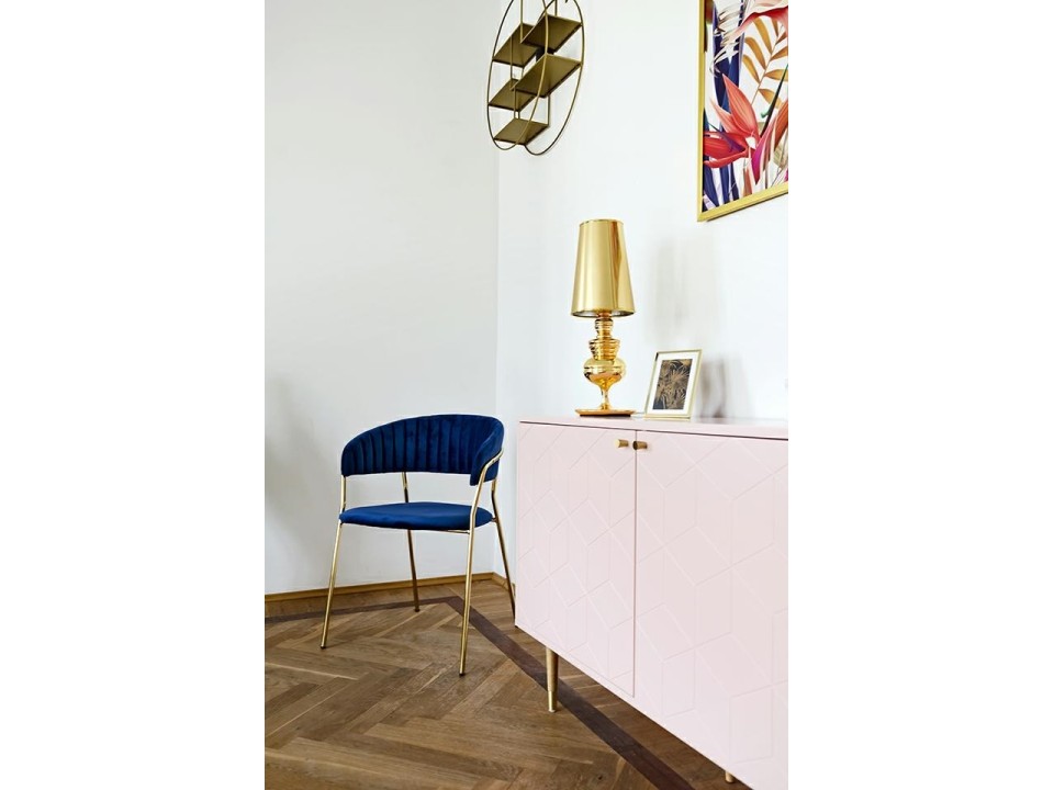 Krzesło MARGO ciemny niebieski - welur, podstawa złota - King Home